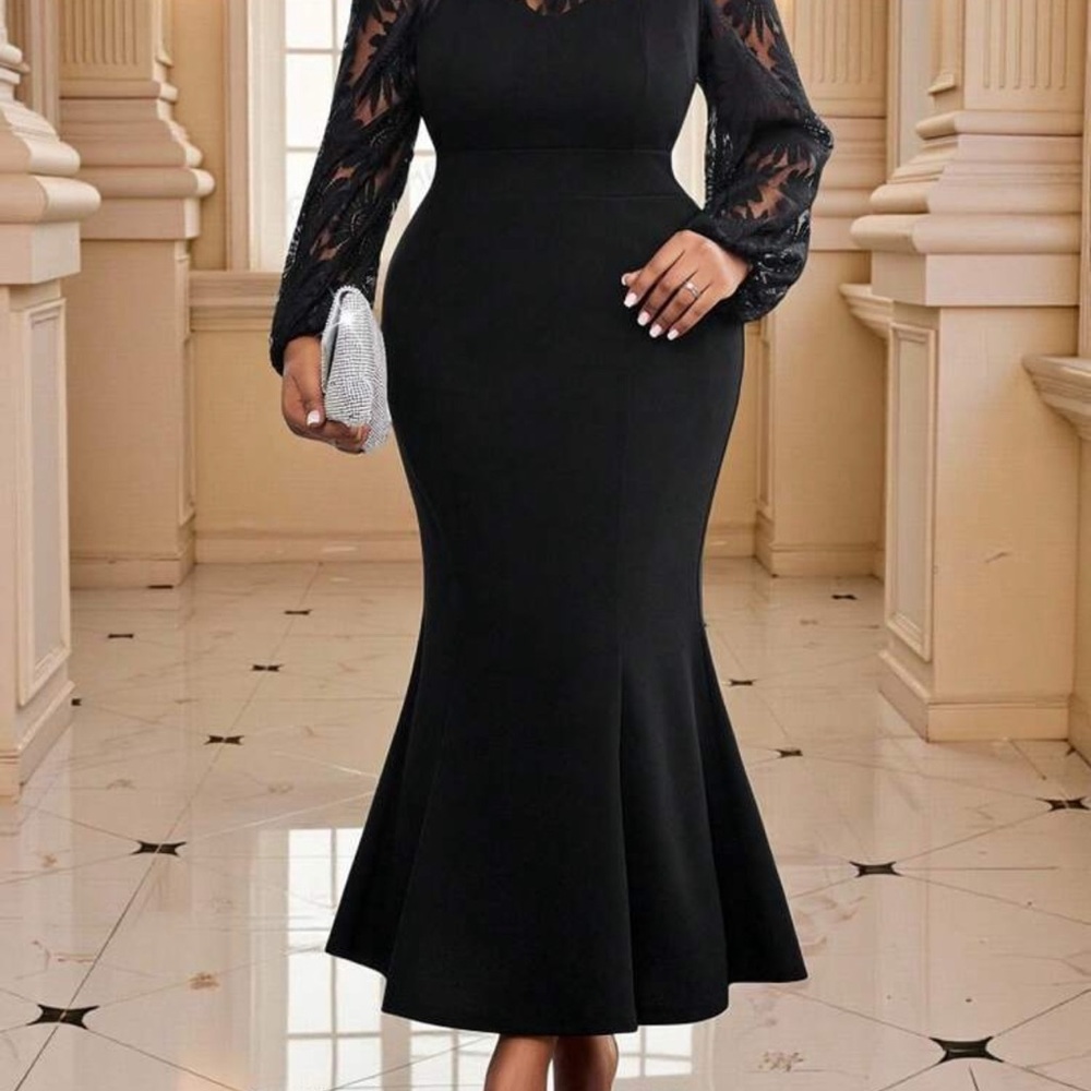 Elegant Black Lace Sleeve Dress - Picture 3 of 3
